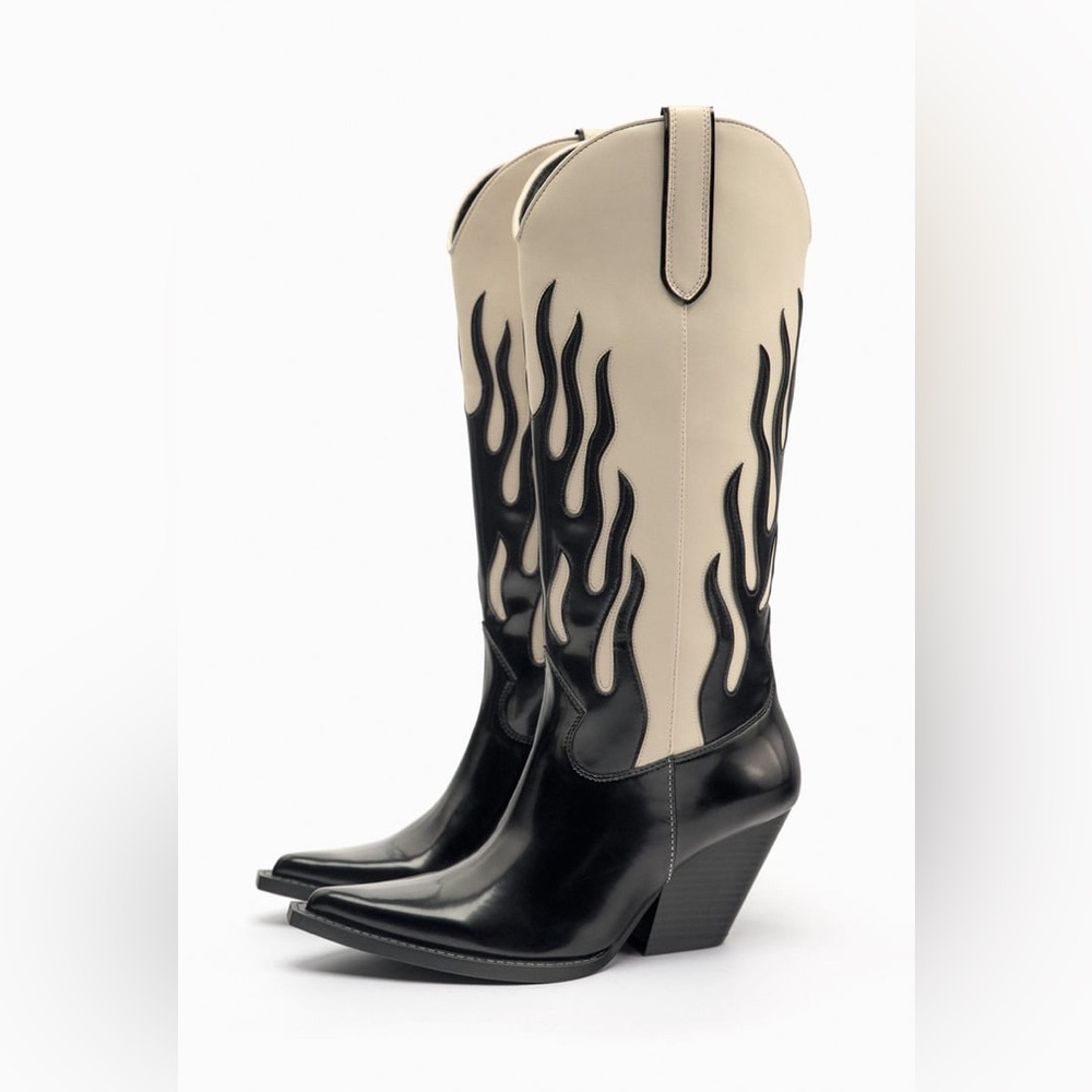 Zara CONTRASTING FLAME COWBOY BOOTS